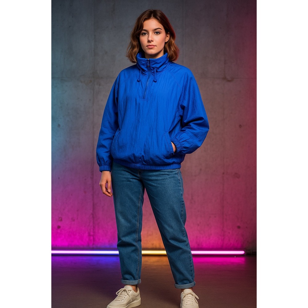VTG 80s Aeros Crinkle Nylon Parachute Jacket Womens S Blue Oversized Windbreaker
